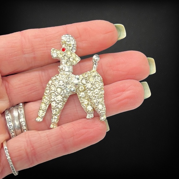 Vintage Silver Tone & Clear Rhinestone Poodle Brooch - Picture 4 of 5